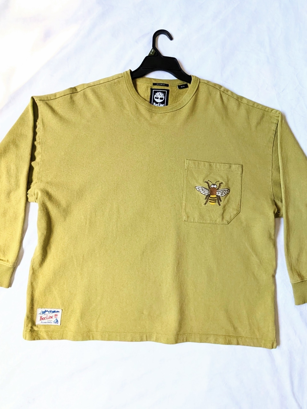 Mens Beeline x Timberland XL Crewneck Sweater Pullover Olive Green Bee Pocket